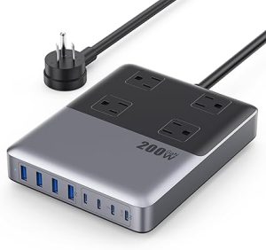 12-in-1 Charging Station USB C Power Strip with 5ft Cord and Plug,200W GaN IV USB C Charger Block