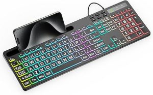 MARVO Large Print Backlit Keyboard, WK712 Wired Computer Keyboards with 7 Colors & 11 Modes Backlight