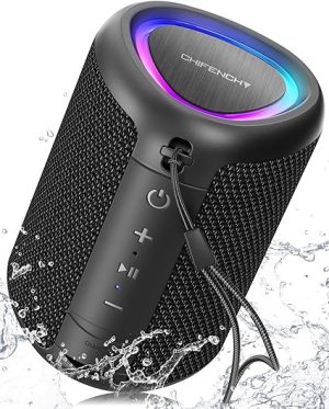 Portable Bluetooth Speaker with Lights, Stocking Stuffers, Powerful Crystal Clear Sound, IPX5 Waterproof, All Day Playtime